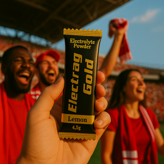 FIFA Club World Cup 2025 fans in Qatar & KSA staying hydrated with Electrag Gold sugar-free electrolyte sachet.