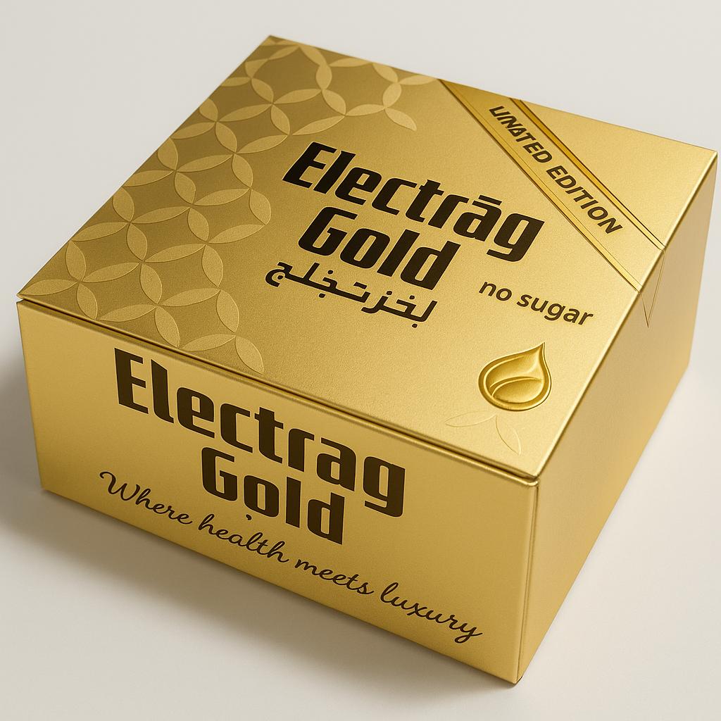 Electrag Gold Limited Edition golden box with 4 sachets – Lemon, Blueberry, Watermelon & Mixed Berries (sugar-free, keto & vegan)