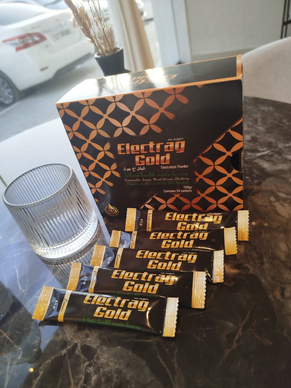 Electrag Gold sugar-free electrolyte box for safe daily hydration in Dubai UAE heat, Montaji certified supplement.