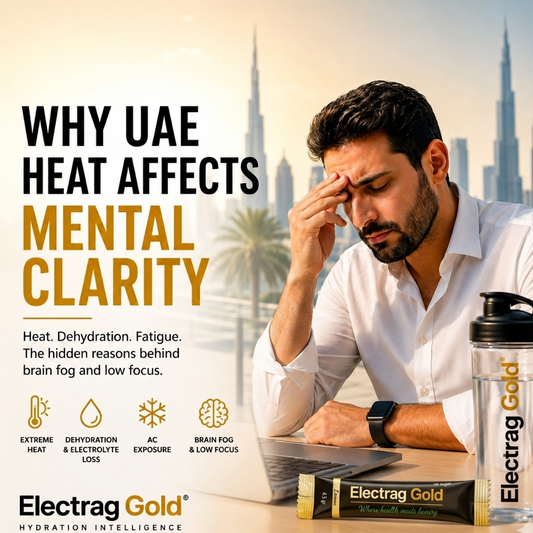 Professional experiencing brain fog and mental fatigue in UAE heat conditions linked to dehydration and air conditioning exposure